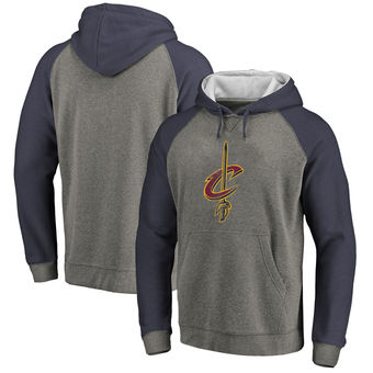 Cleveland Cavaliers Fanatics Branded Distressed Logo Tri-Blend Big & Tall Pullover Hoodie - Ash Navy